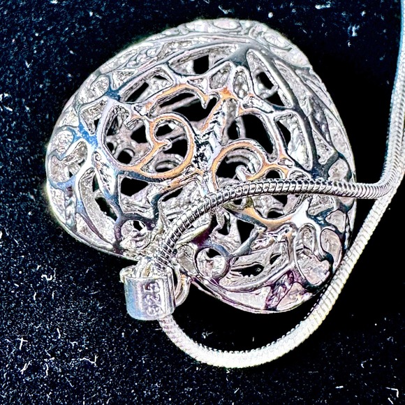 925 Sterling Silver Filigree Heart Pendant Necklace 14" Snake Chain - Picture 6 of 14